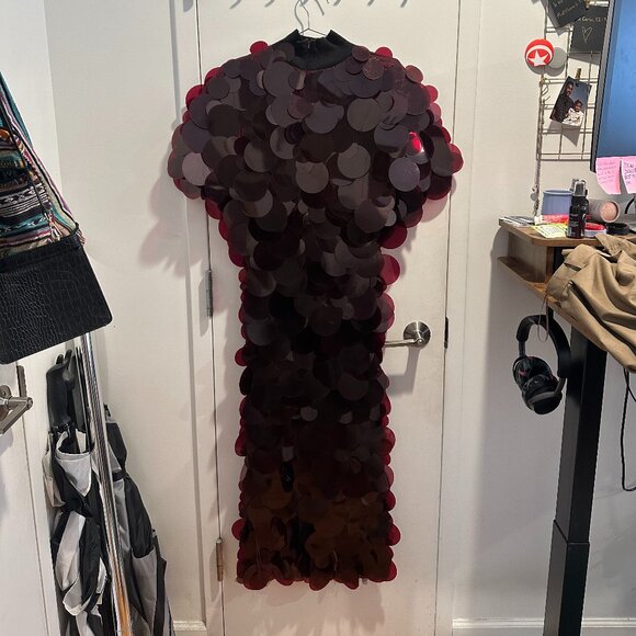 High neck sequined fringe hem maxi dress in merlot - Picture 2 of 6